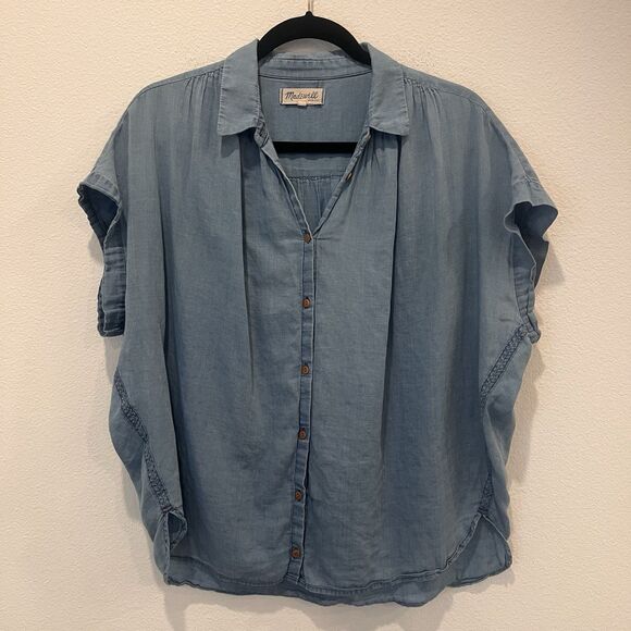 Madewell Central Shirt Bright Indigo Chambray Oversized Button Front Sz L - Picture 1 of 6